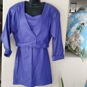 Vintage 1980s Purple Leather Top Jacket Skirt 3 -pc Outfit